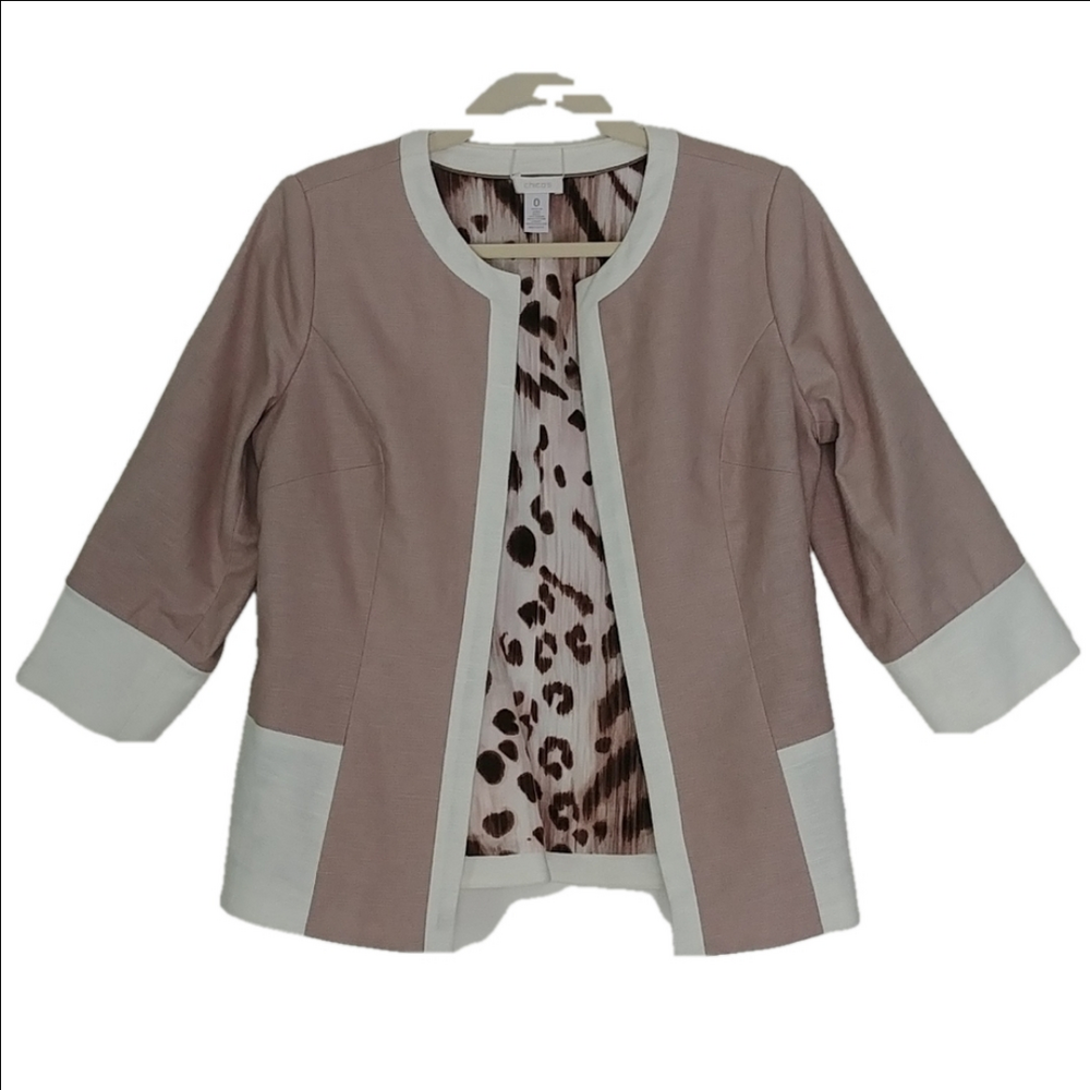 Chico's Blazer Women's‎ Size 0 S Leopard Lined Pattern 3/4 Sleeve Open Jacket